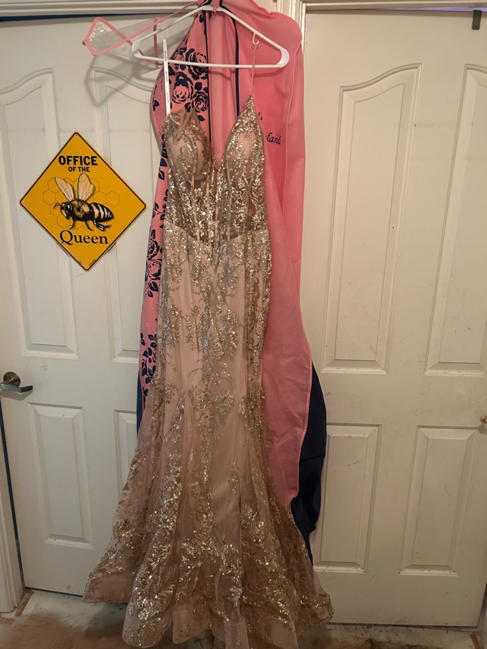 Jovani Blush Pink and Gold Embellished Prom Dress - Picture 3 of 3